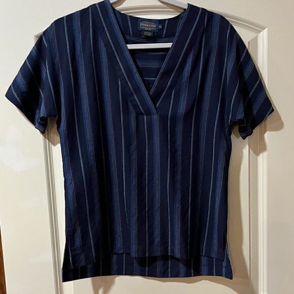 PENDLETON Merino Wool Pinstripe Striped V-Neck Top Blouse Shirt Women’s XS - Picture 3 of 5